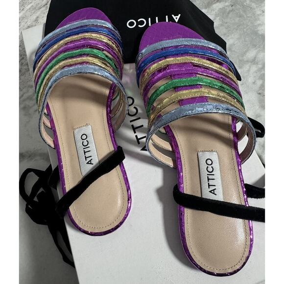 New Attico Rainbow Metallic Strappy Flat Slide on Sandals Size 35 - Picture 3 of 14